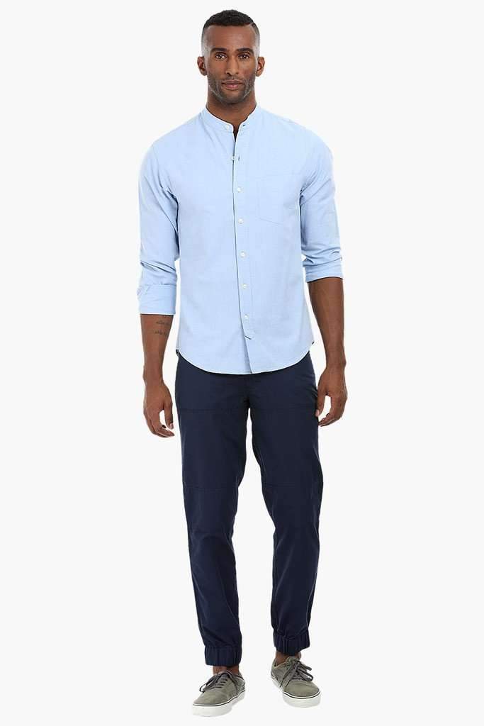 Mandarin Collar Solid Cotton Shirt