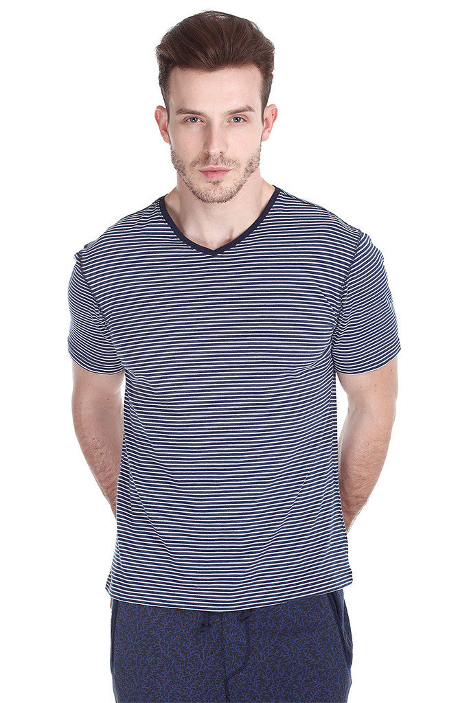 Melange Striped V Neck T-Shirt