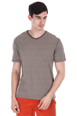 Melange Striped V Neck T-Shirt