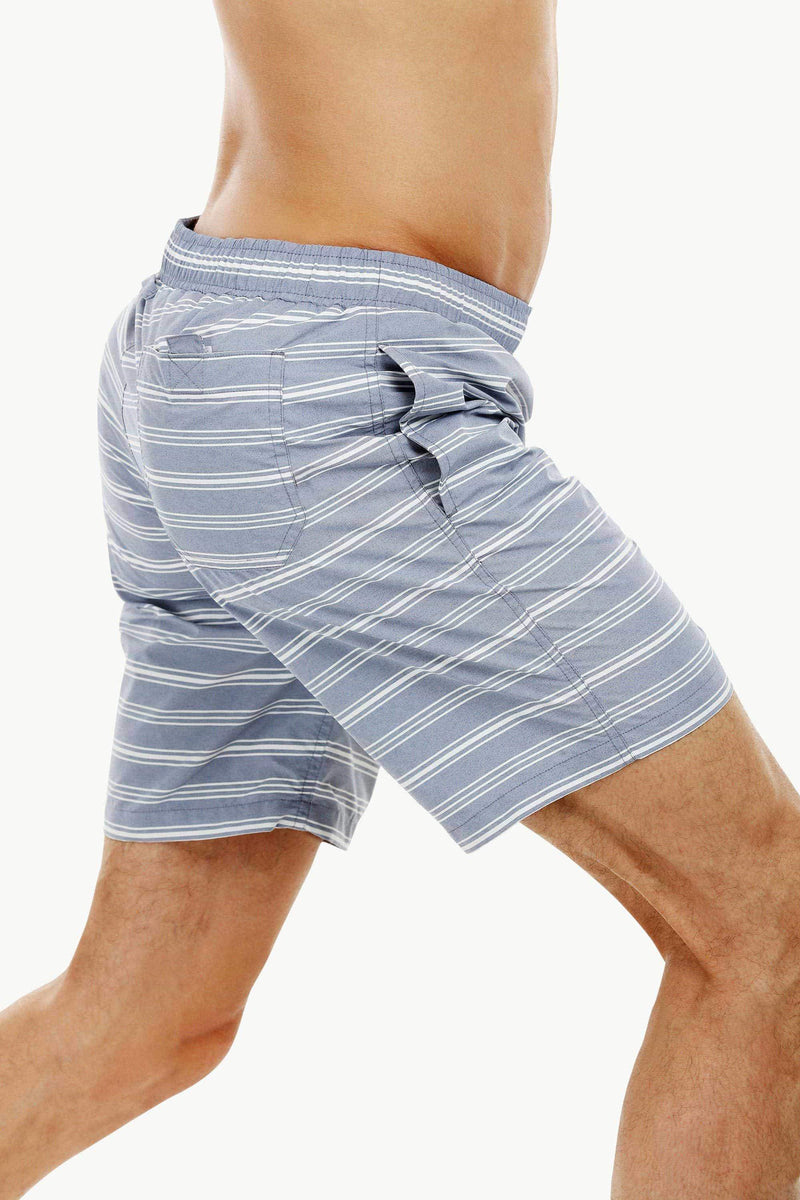 Mens Grey Stripe Quickdry Swimshorts