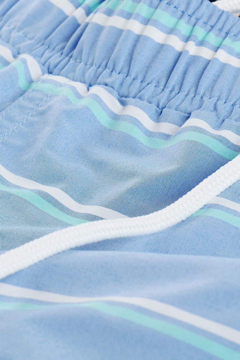 Mens Sky Blue Stripe Quickdry Swimshorts