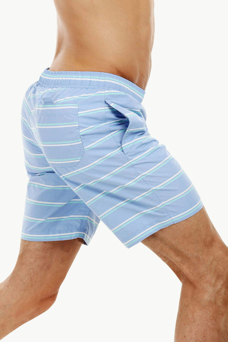 Mens Sky Blue Stripe Quickdry Swimshorts