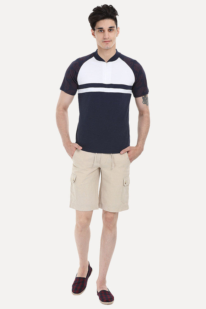 Navy And White Paisley Block Raglan Tee