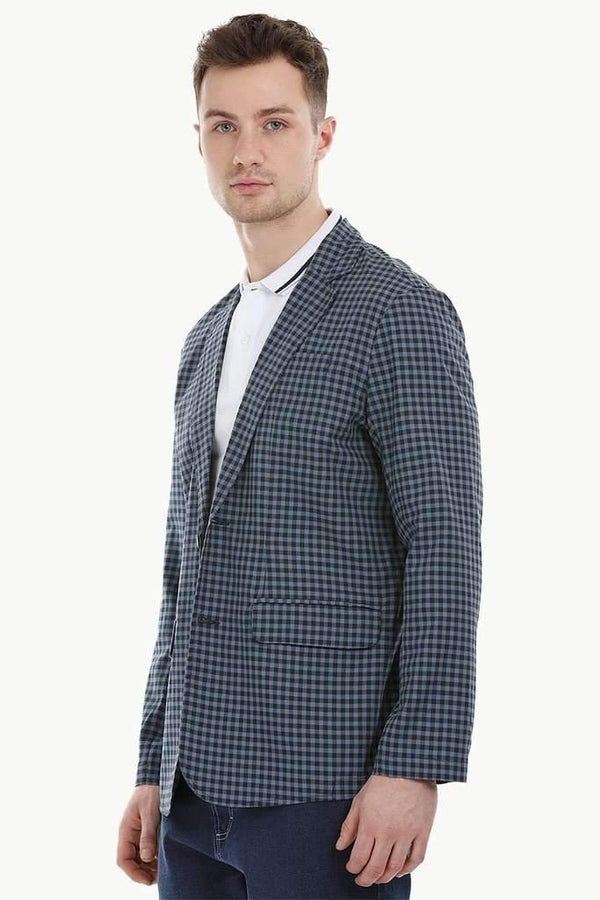 Navy Gingham Check Casual Blazer