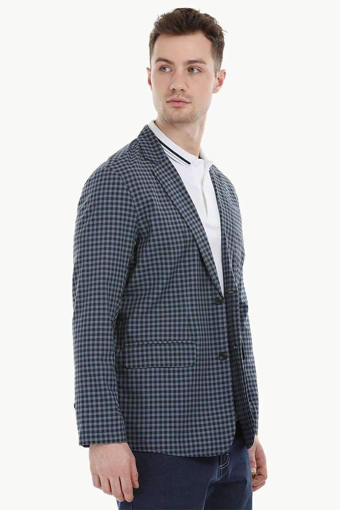 Navy Gingham Check Casual Blazer