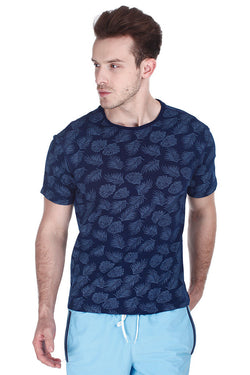 Navy Indigo Leaf Printed Tee