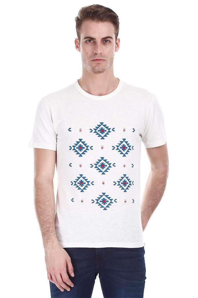 Off White Aztec Print Crew Neck Tee