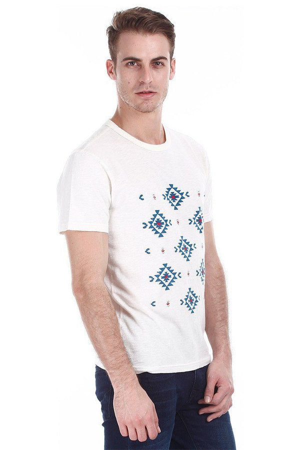 Off White Aztec Print Crew Neck Tee