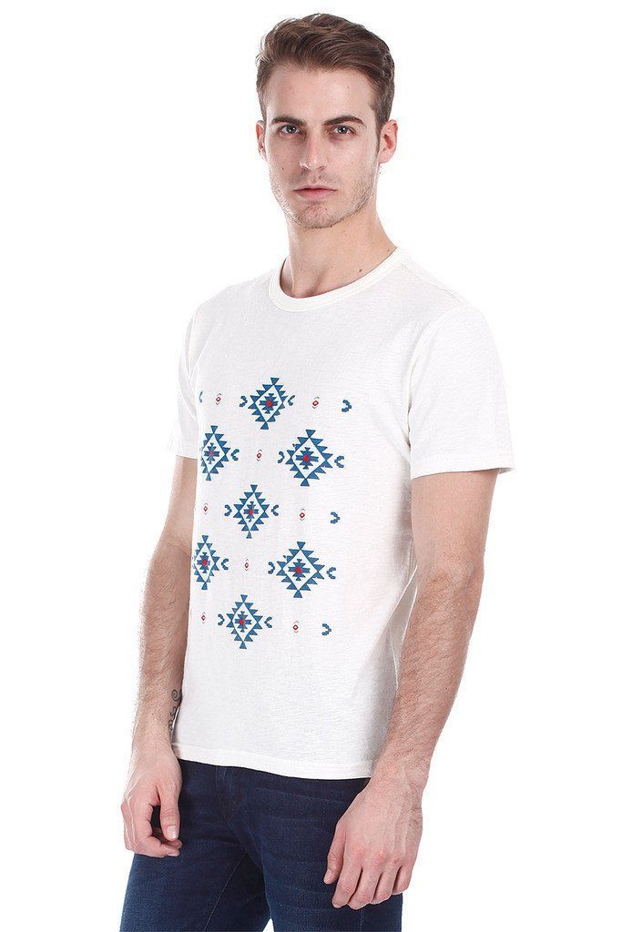Off White Aztec Print Crew Neck Tee