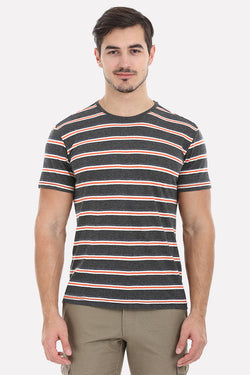Orange And Grey Contrast Stripe Heather Tee