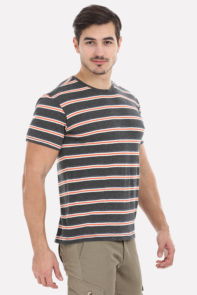 Orange And Grey Contrast Stripe Heather Tee