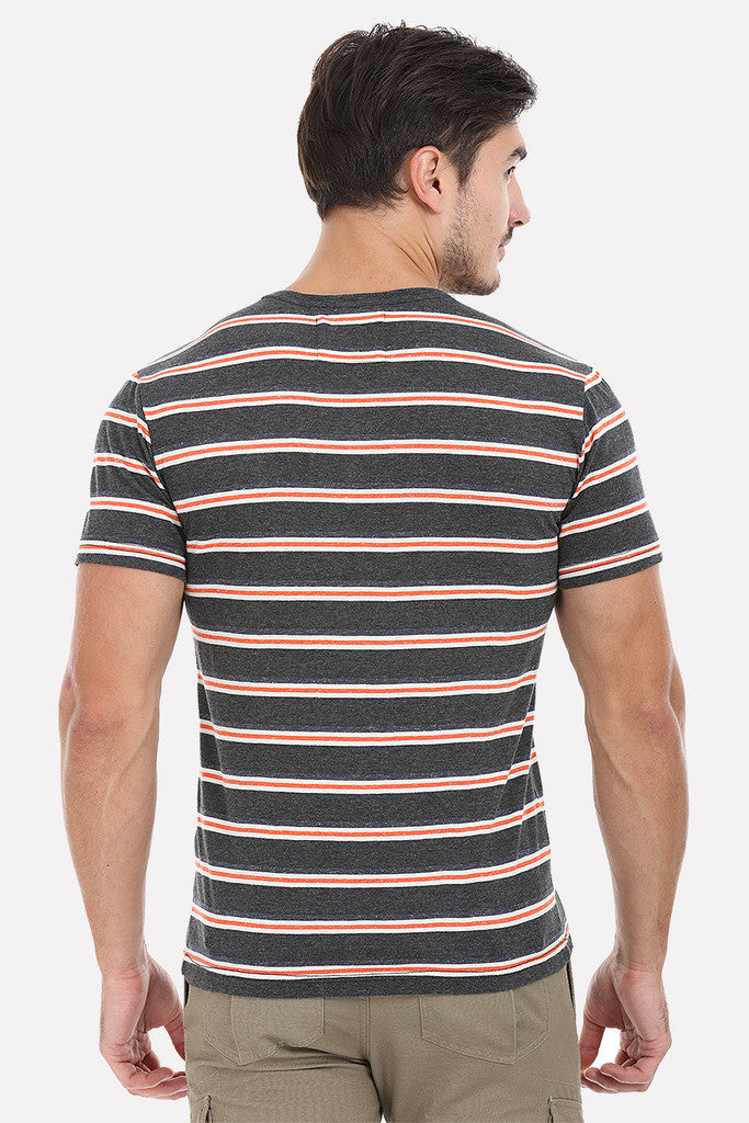 Orange And Grey Contrast Stripe Heather Tee