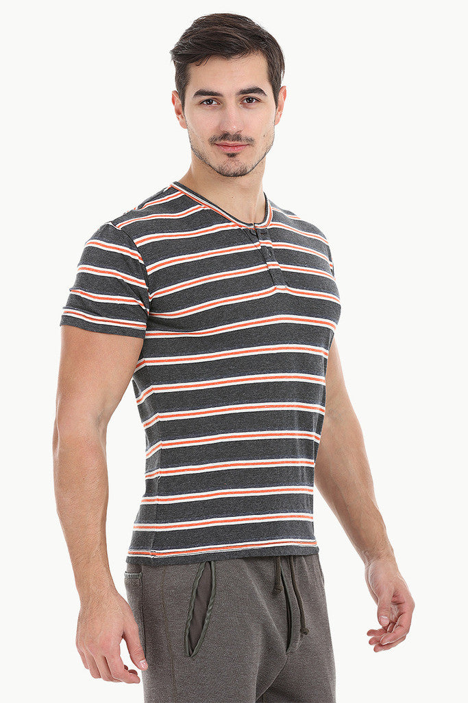 Orange And Grey Stripe Henley