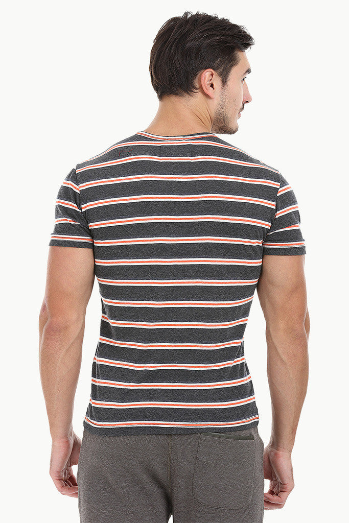 Orange And Grey Stripe Henley