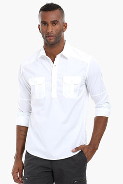 Panelled Sleeve Popover Cotton Shirt