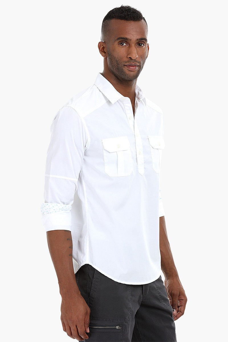 Panelled Sleeve Popover Cotton Shirt