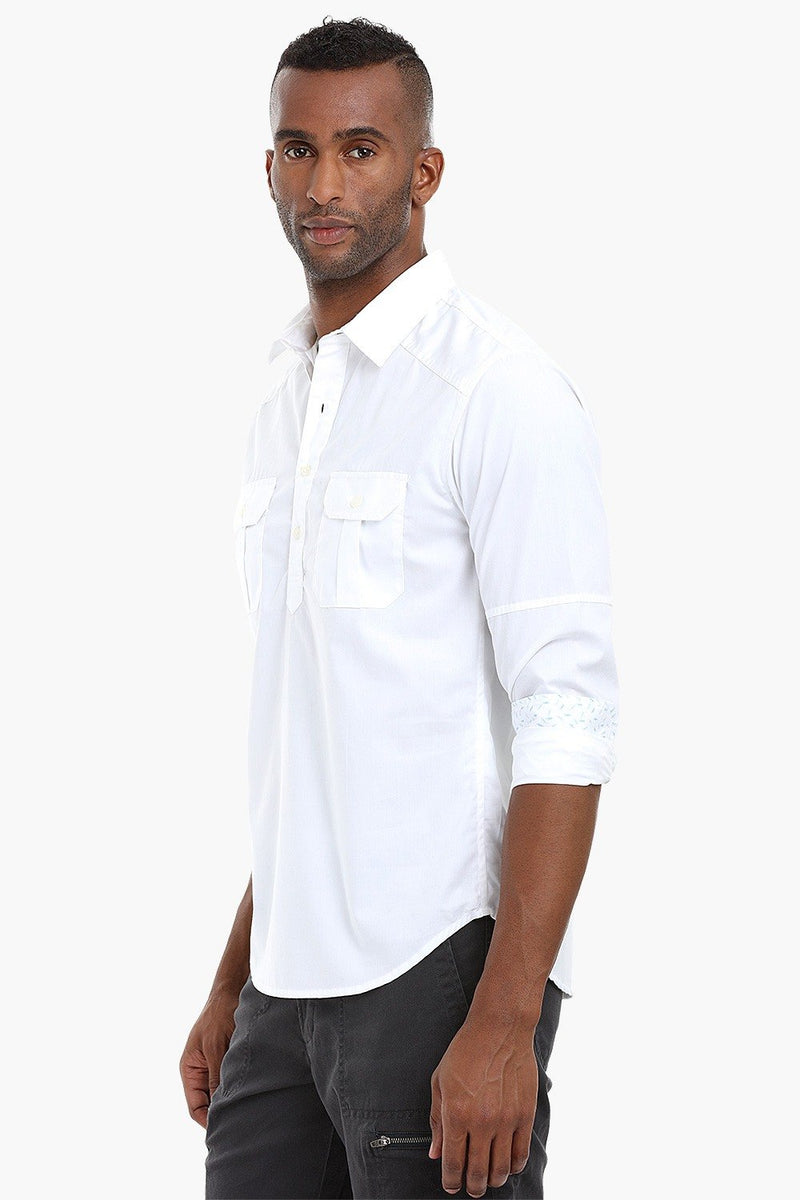 Panelled Sleeve Popover Cotton Shirt
