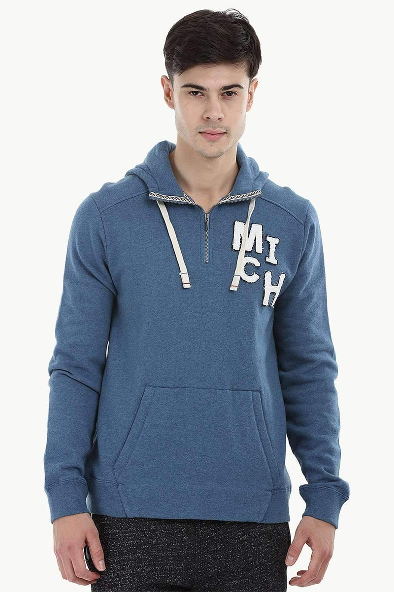 Popover Zip Embroidered Hoodie
