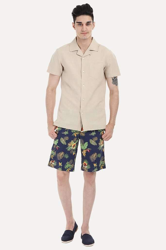 Printed Cotton Twill Enzyme Washed Shorts
