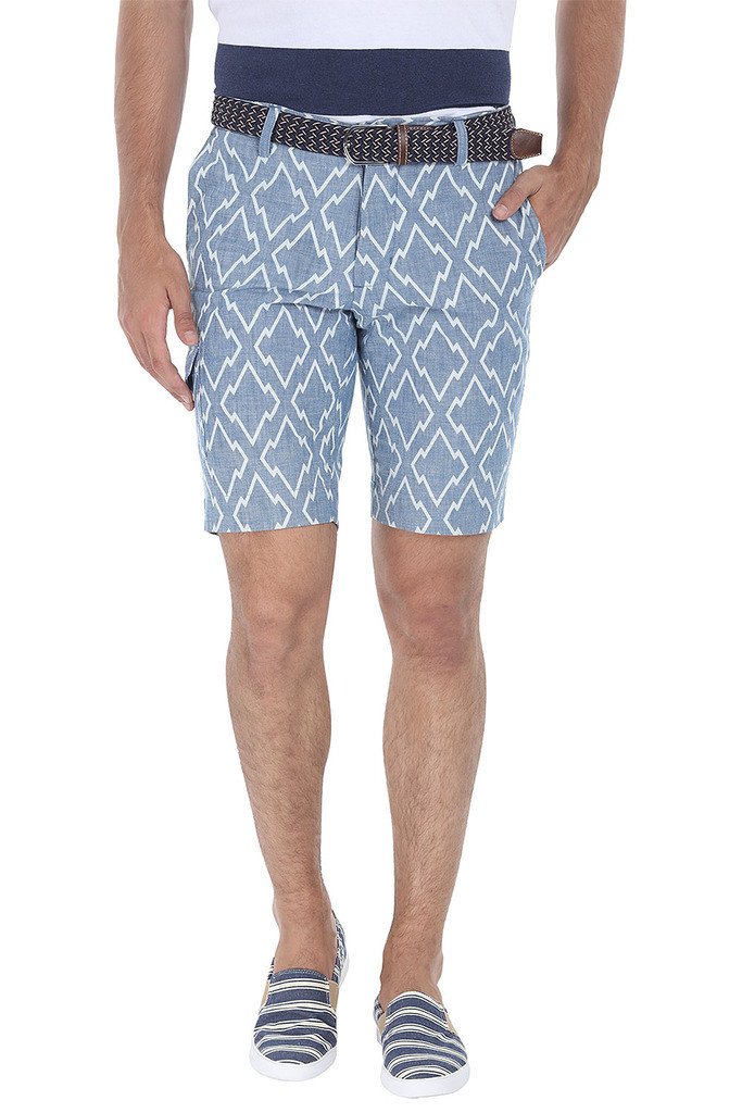 Printed Denim Slim Fit Shorts