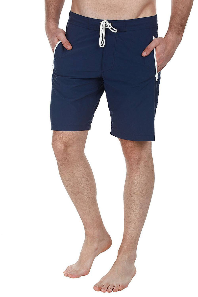 Swim board shorts with zipper side pockets