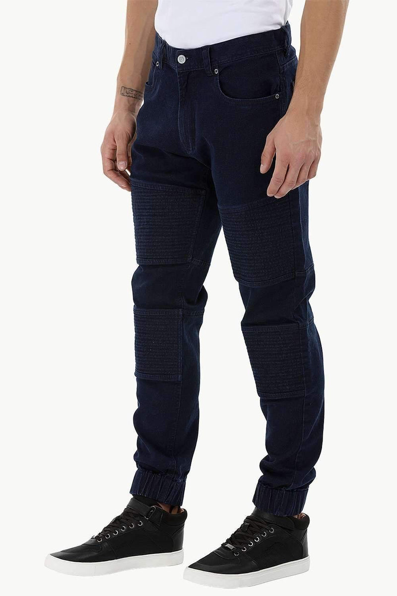 Quilted Patch Indigo Denim Cuff Joggers