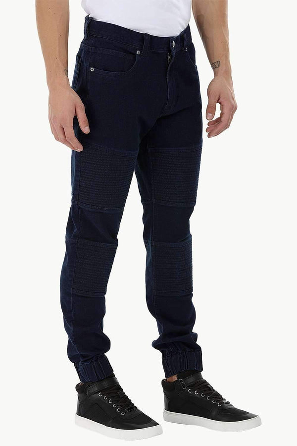 Quilted Patch Indigo Denim Cuff Joggers