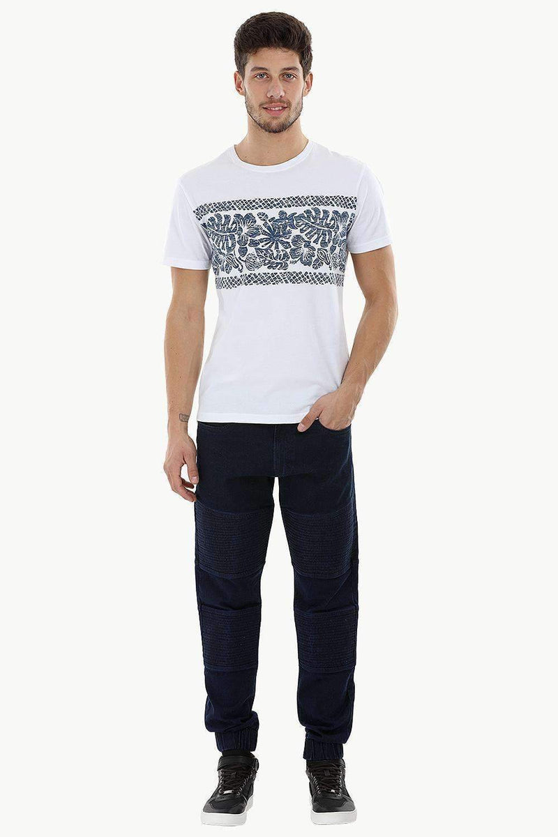Quilted Patch Indigo Denim Cuff Joggers