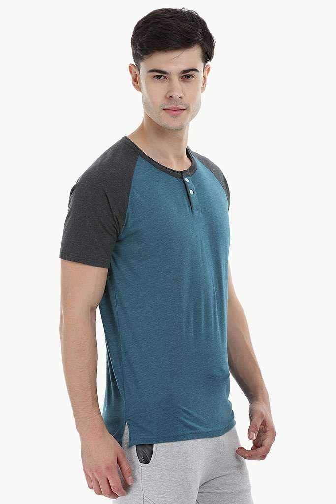 Raglan Contrast Henley T-Shirt