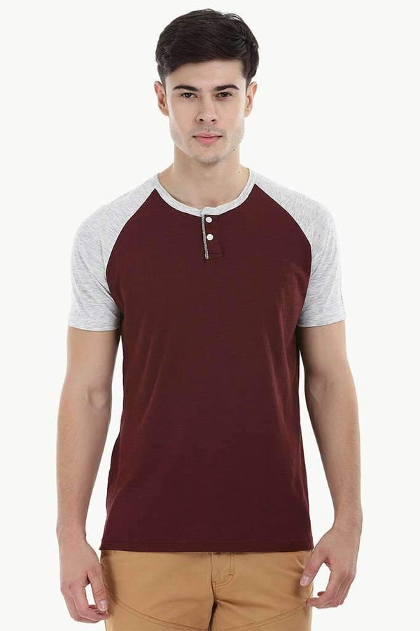 Raglan Contrast Henley T-Shirt