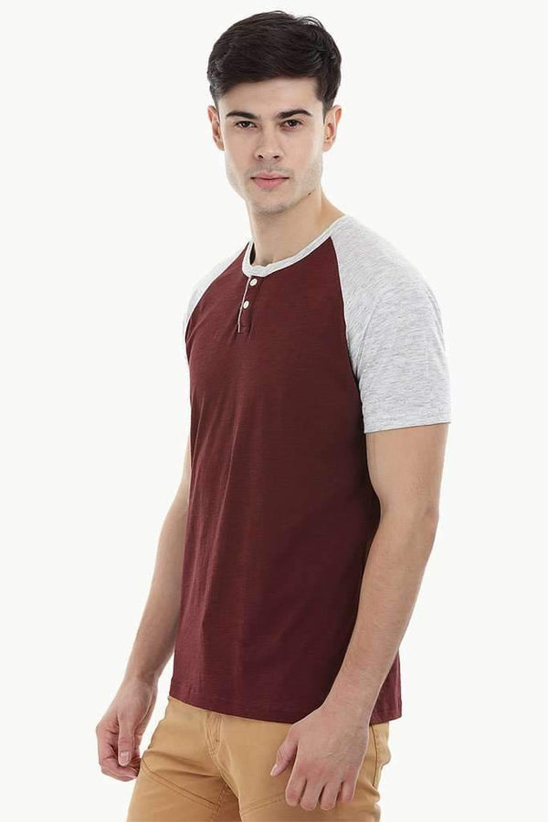 Raglan Contrast Henley T-Shirt