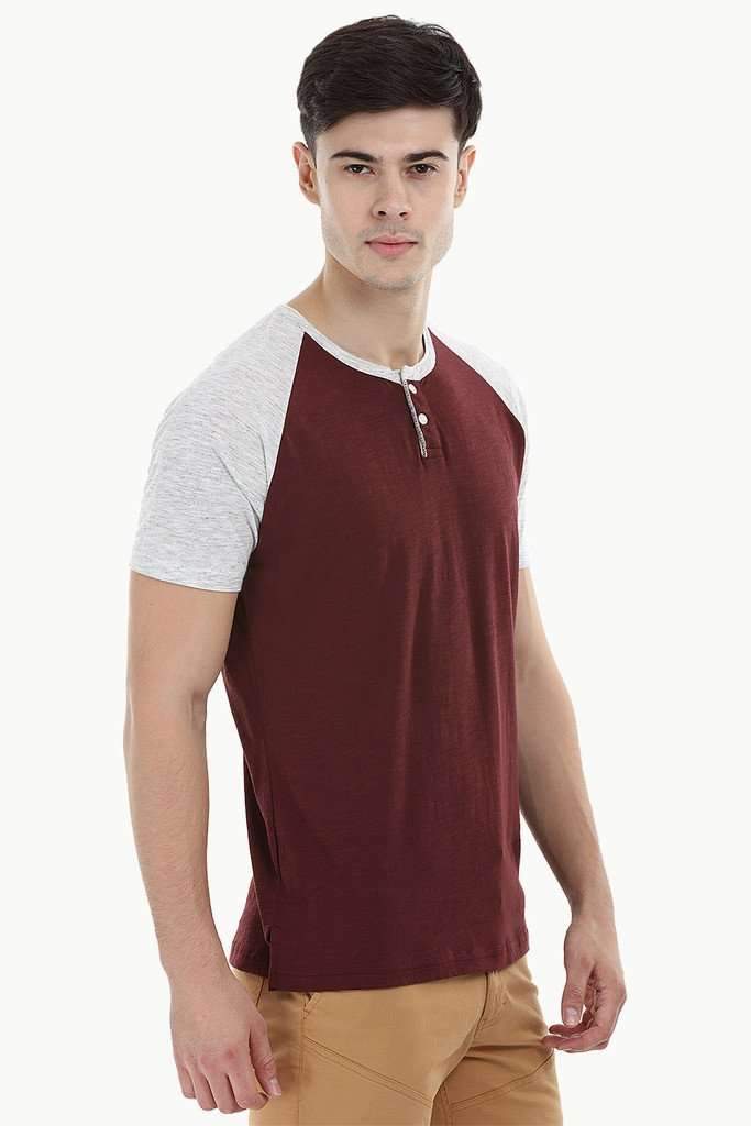 Raglan Contrast Henley T-Shirt