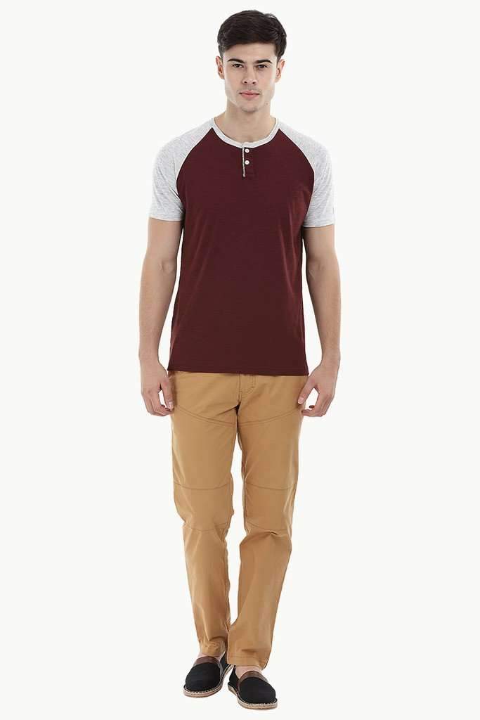 Raglan Contrast Henley T-Shirt