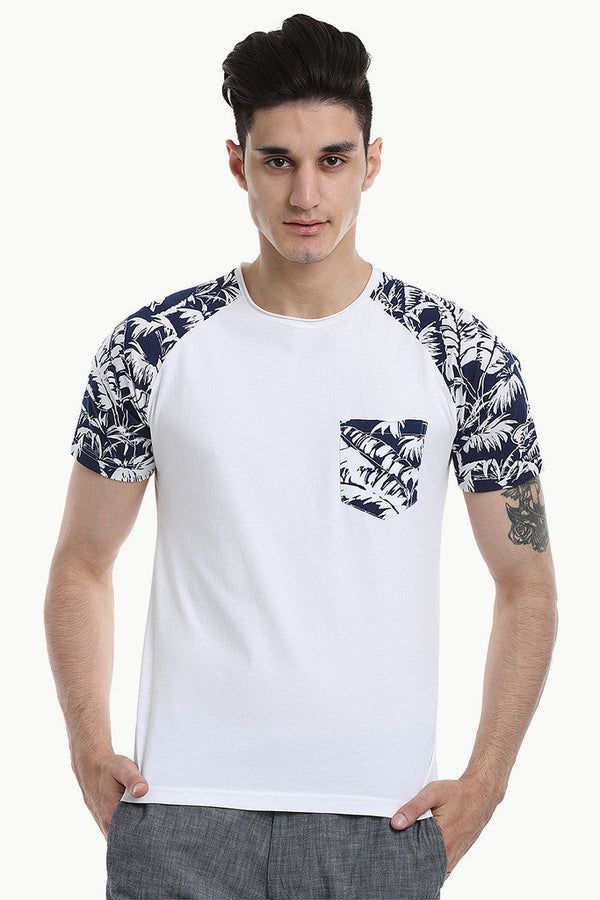 Raglan Tee With Floral Printed Block