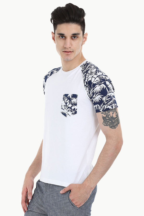 Raglan Tee With Floral Printed Block