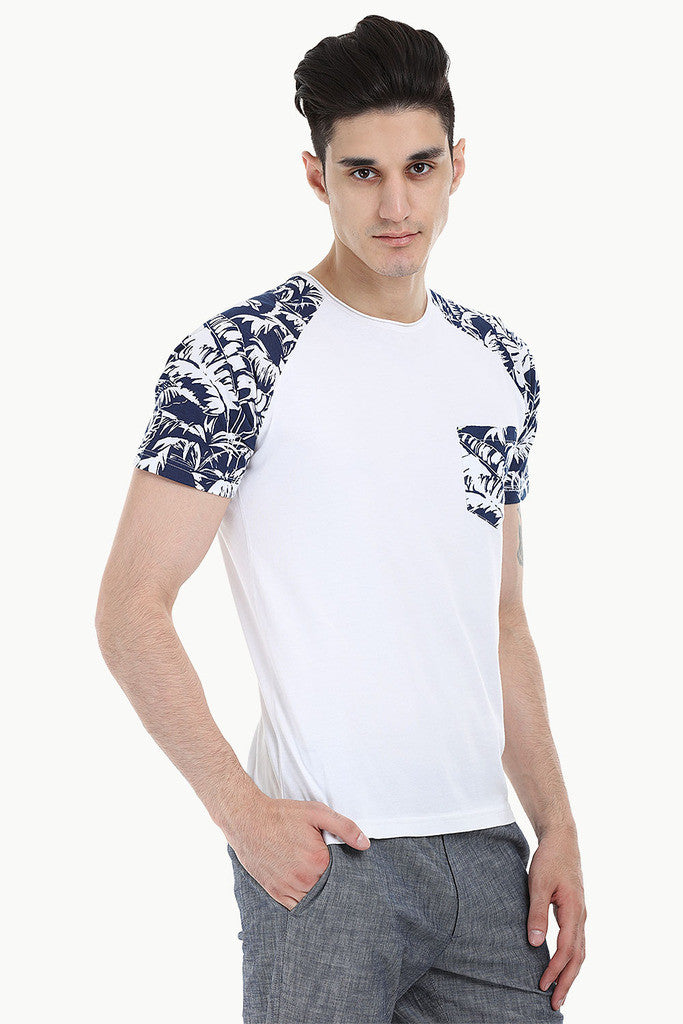 Raglan Tee With Floral Printed Block