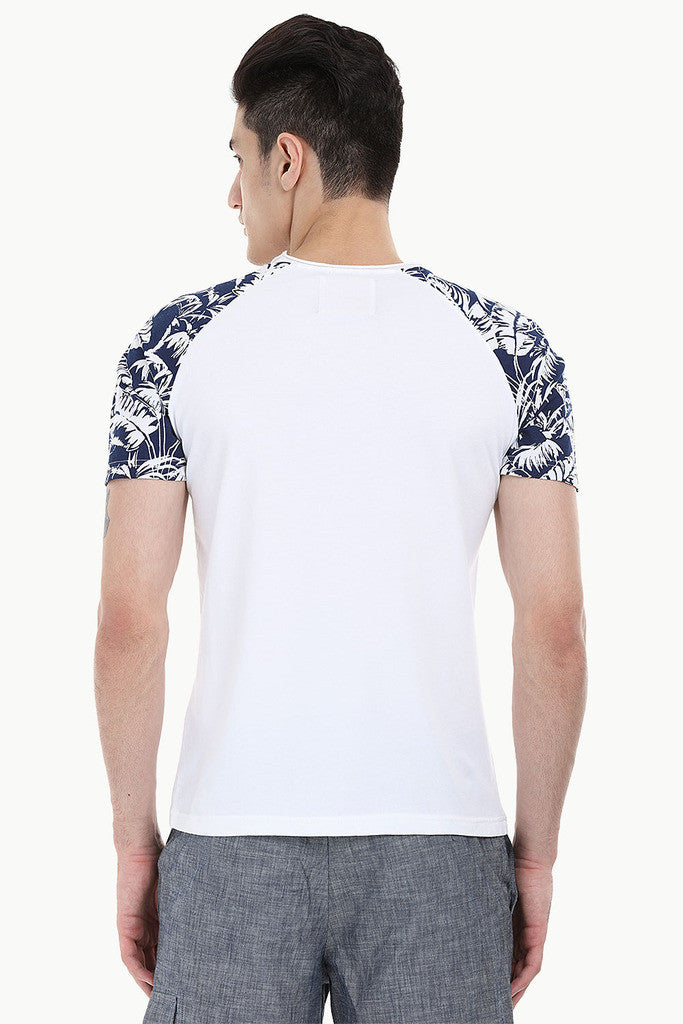 Raglan Tee With Floral Printed Block