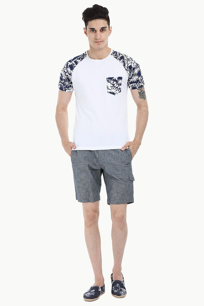 Raglan Tee With Floral Printed Block