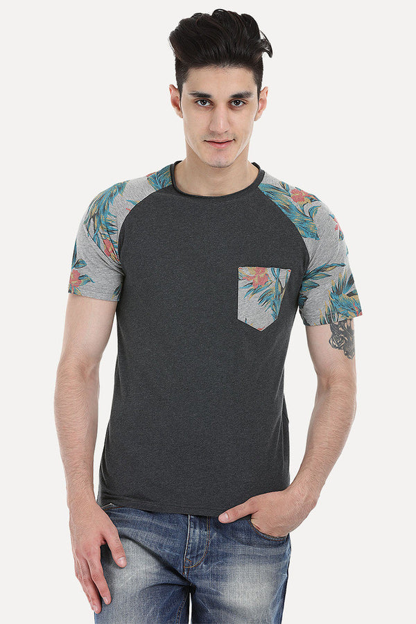 Raglan Tee With Floral Printed Block