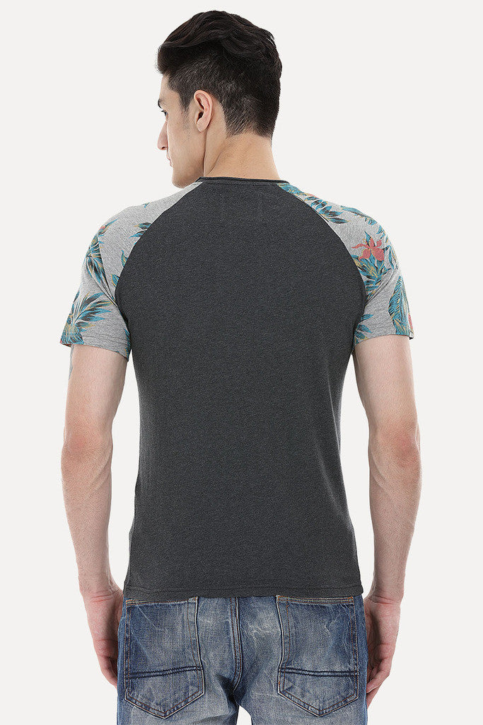 Raglan Tee With Floral Printed Block