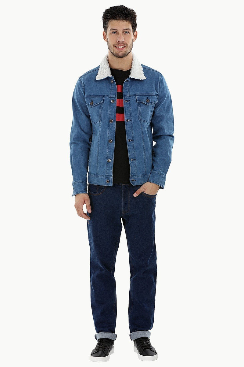 Sherpa Collar Indigo Denim Jacket