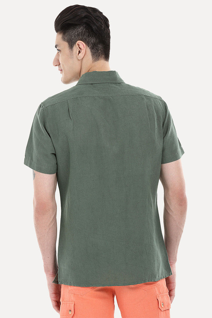 Short-Sleeve Camp-Collar Linen/Cotton Shirt