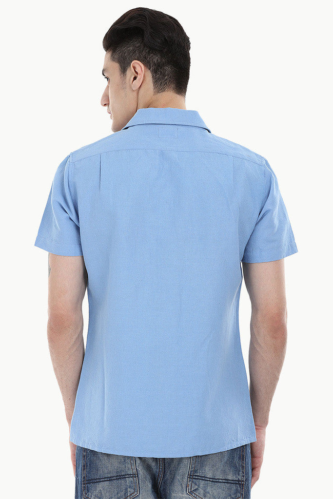 Short-Sleeve Camp-Collar Linen/Cotton Shirt