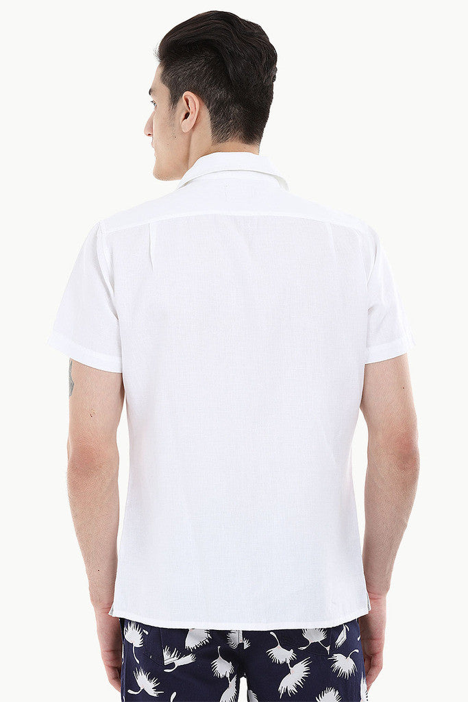 Short-Sleeve Camp-Collar Linen/Cotton Shirt