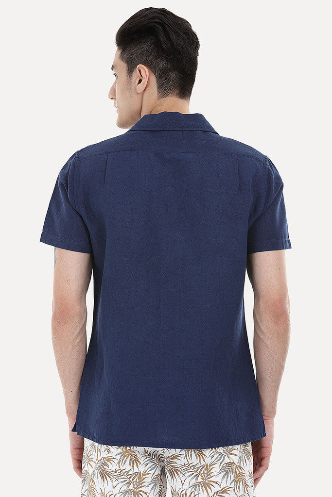 Short-Sleeve Camp-Collar Linen/Cotton Shirt