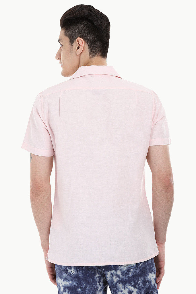 Short-Sleeve Camp-Collar Linen/Cotton Shirt