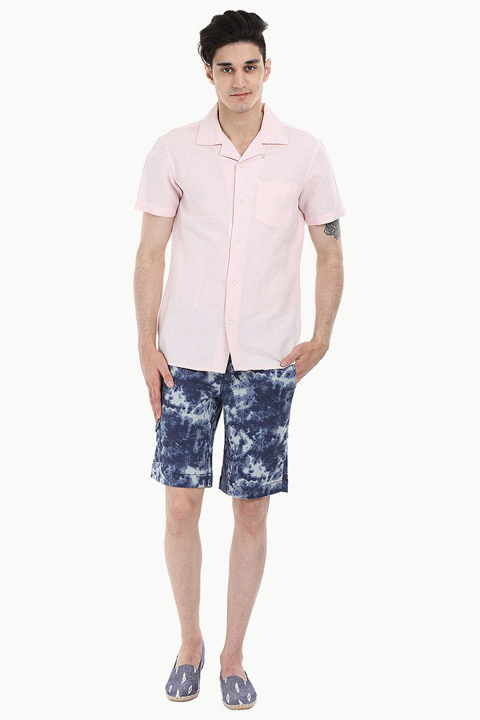 Short-Sleeve Camp-Collar Linen/Cotton Shirt