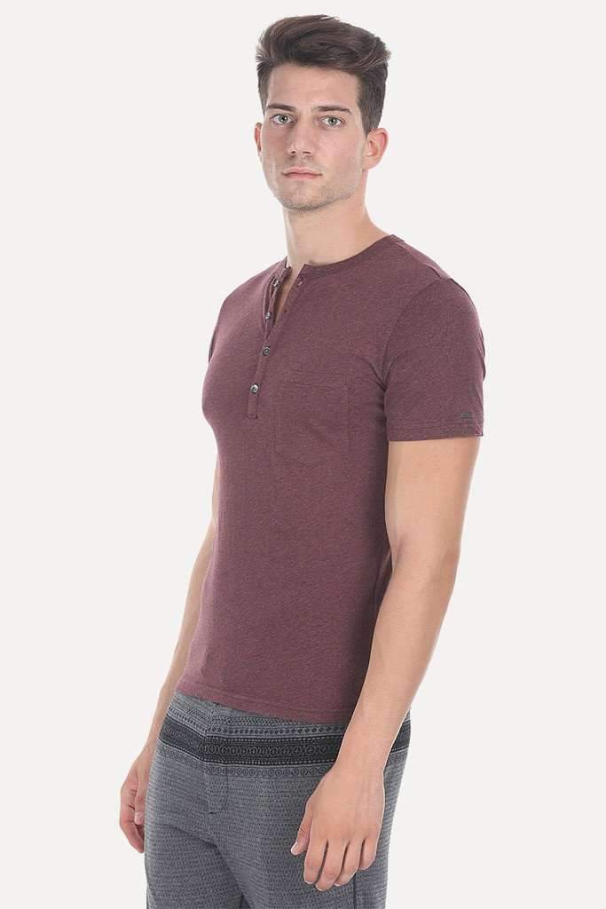 Short Sleeve Solid Henley