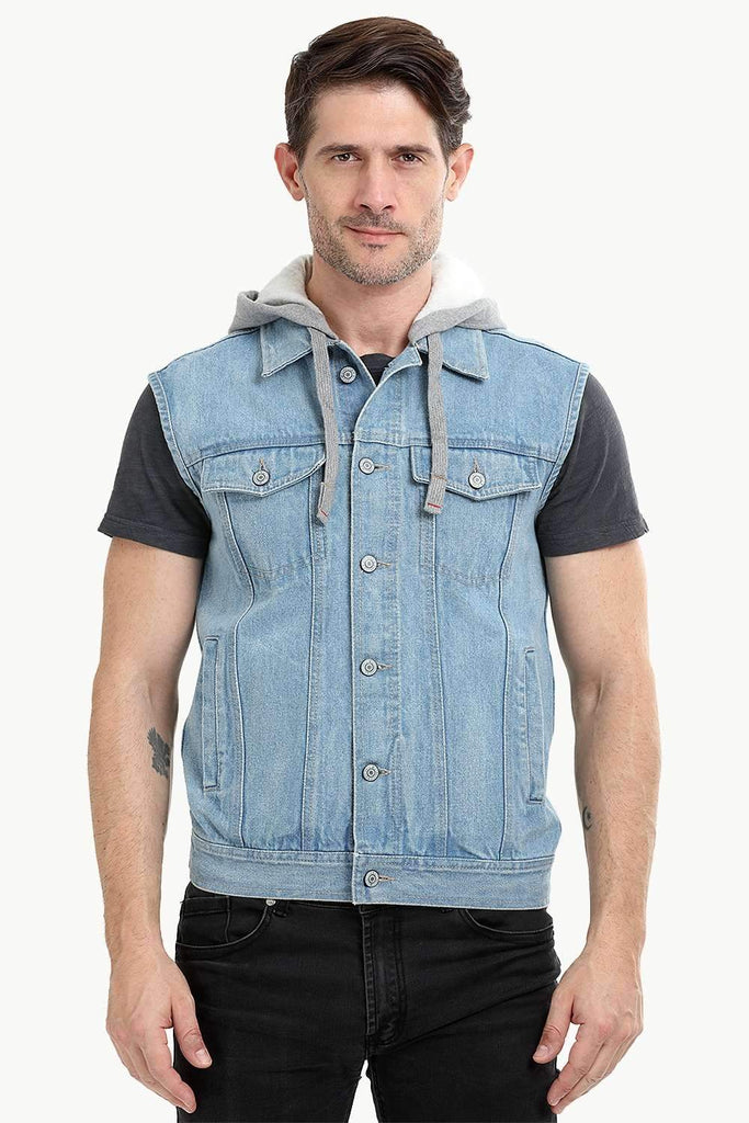 Men's sleeveless hooded online denim jacket