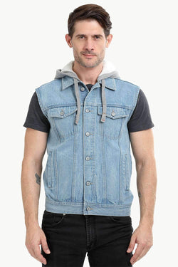 Sleeveless Hooded Denim Jacket